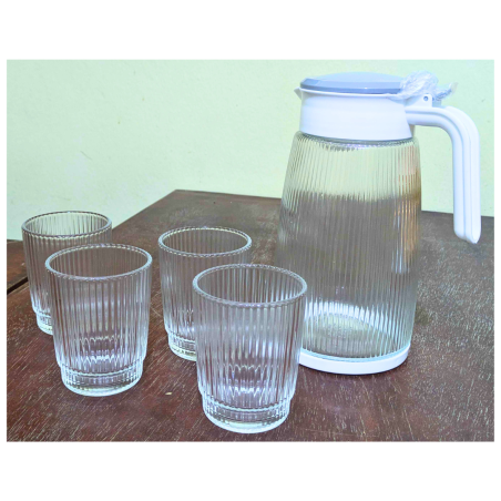 Ensemble Carafe + 4 Tasses en verre Glassware