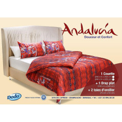 Couette Rouge noir + 2 taies d'oreillers ANDALUCIA