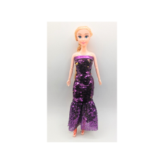 Jouet Barbie Blonde Robe Paillette Violet Dorée