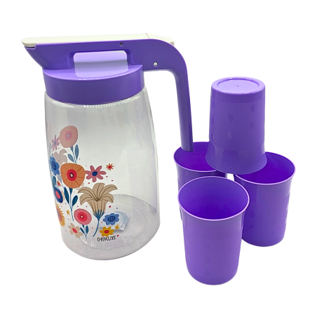 Carafe en melamine + 4 Tasses violet GM