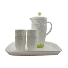 Ensemble Carafe +4 Tasses +plateau  vert blanc