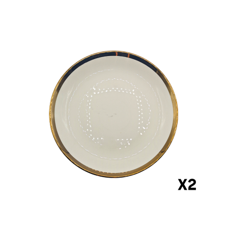 Plat en porcelaine de luxe blanc/dorée x2