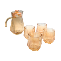 Ensemble de Carafe + 4Tasses en verre Deli glassware dorée