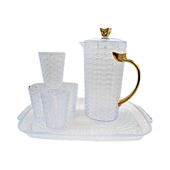 Carafe transparente Incassable Avec 4 tasses + Plateau