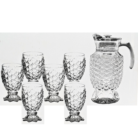 Carafe en verre avec 6 verres red cherry