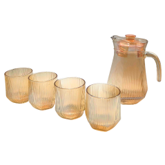 Ensemble Carafe + 4 Tasses en verre Dorée