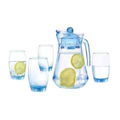 Ensemble Carafe + 4 Tasses en verre Bleu 390 ml