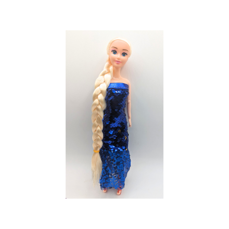 Jouet Barbie Blonde Robe Paillette Bleu bic