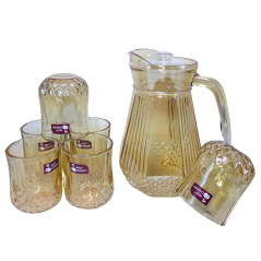 Ensemble  Carafe + 6Tasses en verre RED CHERRY dorée