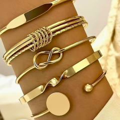 Ensemble de 5 Bracelet en alliage brillant - Doré