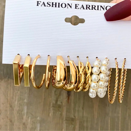 Lot de 06 (paires) boucles d'oreilles en acier inoxydable Monica