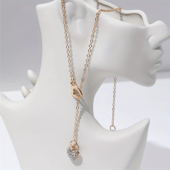 Collier Y Élégant avec Pendentif Cœur en Strass