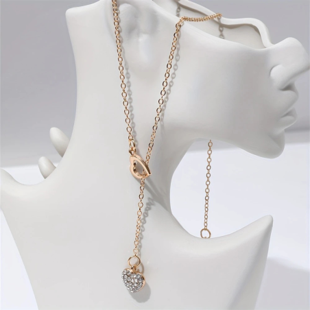 Collier Y Élégant avec Pendentif Cœur en Strass