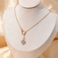 Collier Y Élégant avec Pendentif Cœur en Strass