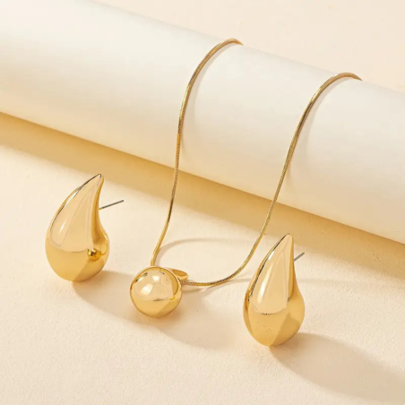 Paire de Boucles & 1 Collier Design Goutte d'Eau