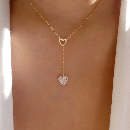 Collier Y Élégant avec Pendentif Cœur en Strass