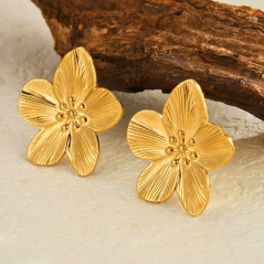 Boucles d'oreilles fleurs doré en acier inoxydable 
