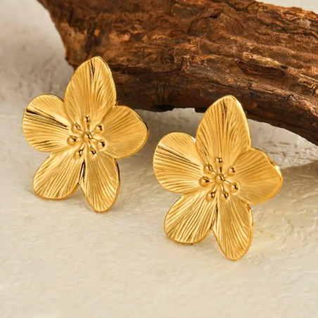Boucles d'oreilles fleurs doré en acier inoxydable 