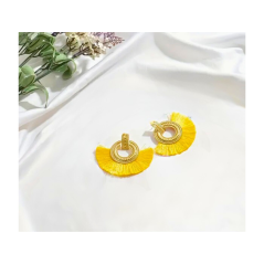 Boucles d'Oreilles éventail à Pompons - Jaune 