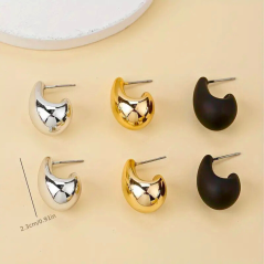 Ensemble 3 Paires Boucles d'oreilles - Doré - Noir -  Argent