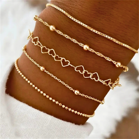 Ensemble de 5 Bracelets En Chaîne Fine - Doré
