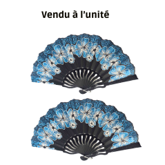 Éventail à motif floral bleu