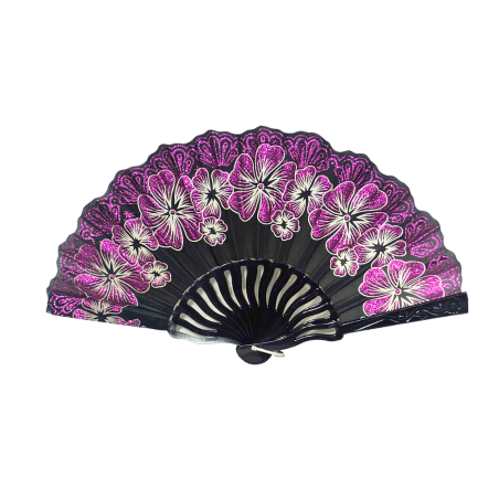 Éventail à motif floral mauve
