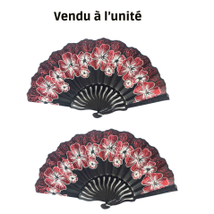 Éventail à motif floral rouge