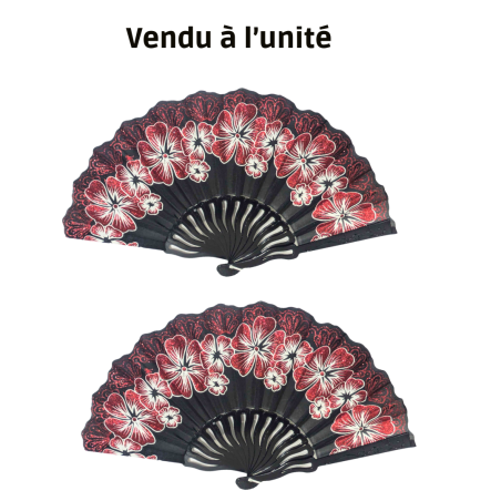 Éventail à motif floral rouge