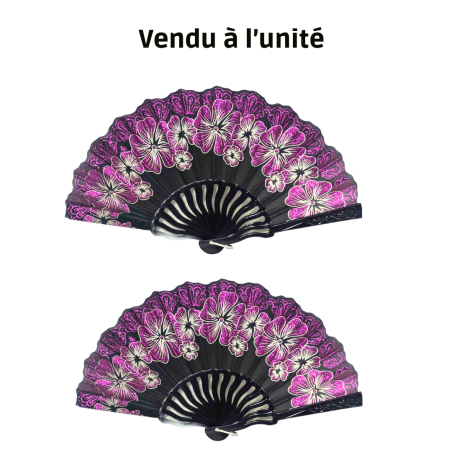 Éventail à motif floral mauve