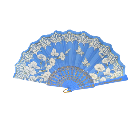Éventail à motif feuille bleu