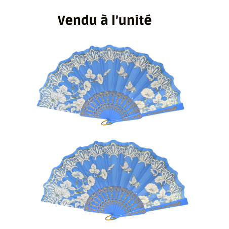 Éventail à motif feuille bleu