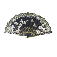 Éventail à motif feuille noir