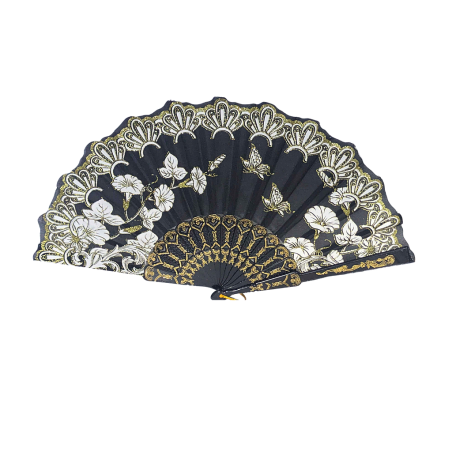 Éventail à motif feuille noir