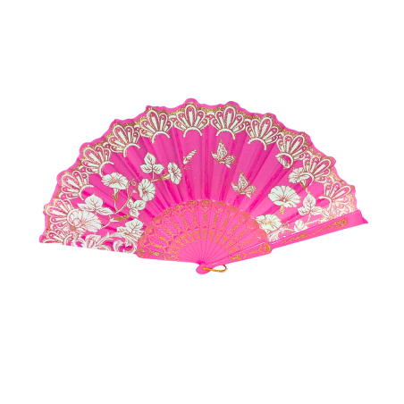 Éventail à motif feuille rose