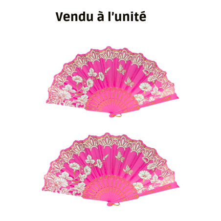 Éventail à motif feuille rose