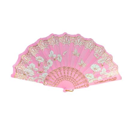 Éventail à motif feuille rose clair