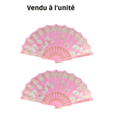 Éventail à motif feuille rose clair