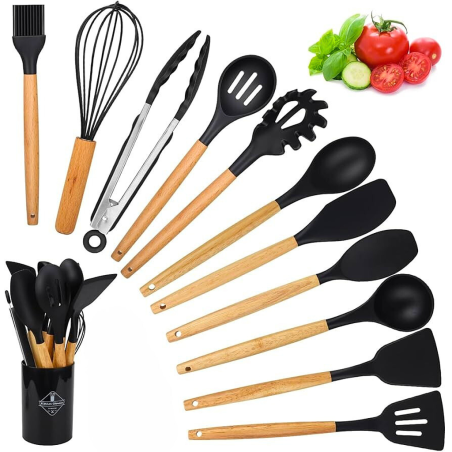 Ustensiles de cuisine en silicone 12 pcs NOIR