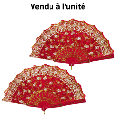 Éventail à motif floral Rouge N°3