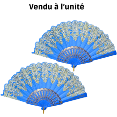 Éventail à motif floral Bleu Clair N°1