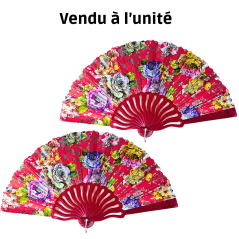 Éventail à motif fleur Rouge