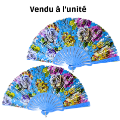 Éventail à motif fleur bleu claire