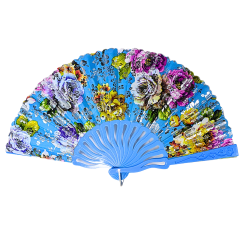 Éventail à motif fleur bleu claire