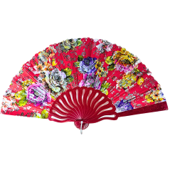 Éventail à motif fleur Rouge