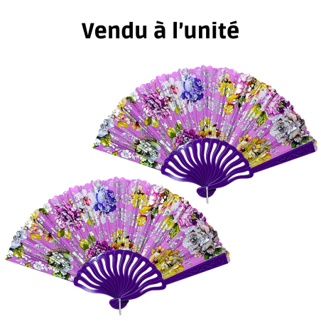 Éventail à motif fleur Violet