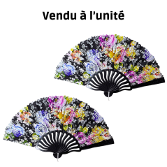 Éventail à motif fleur noir