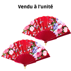 Éventail à motif fleur en Plastique rouge