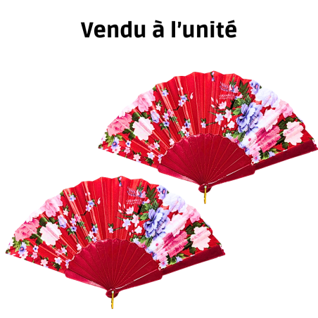 Éventail à motif fleur en Plastique rouge