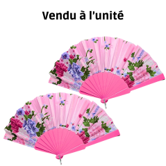 Éventail à motif fleur en Plastique rose
